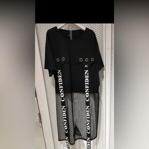 MG Mango Cyberpunk Mall Goth Emo Clubwear Black Mesh Grommet Oversized Dress